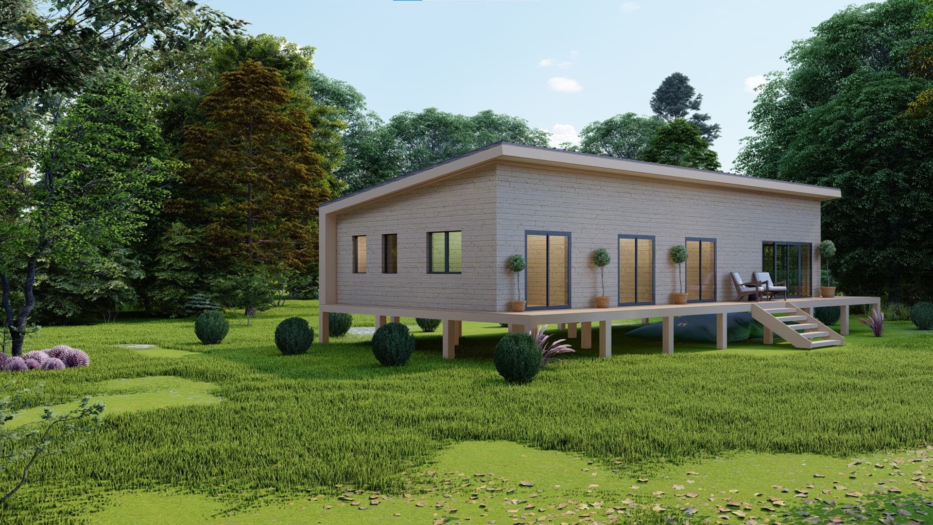 Chalet bois habitable monopente 100m² - grand chalet habitable autonome en énergie